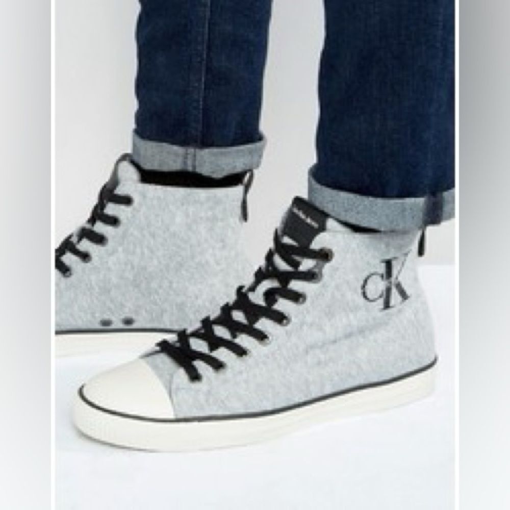 Calvin Klein Aron High Top Jersey Sneakers Gray- Size 12